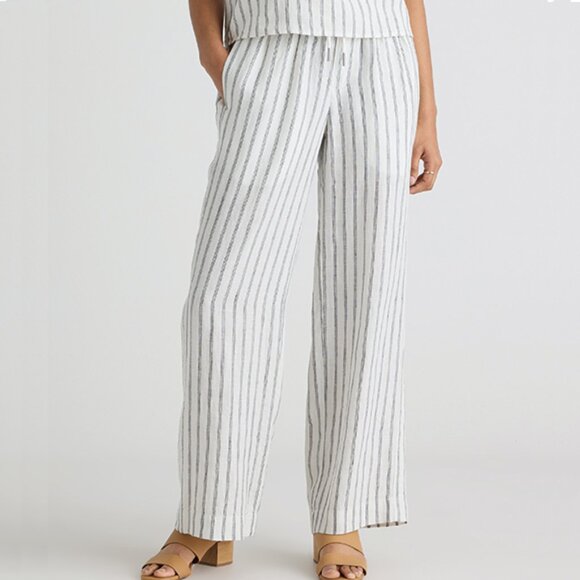 Quince Pants - Quince 100% European Linen Striped Wide Leg Pants
